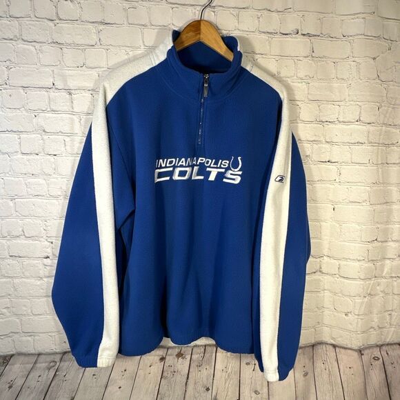 NFL Reebok Indianapolis Colts Large Fleece Quarter Zip Pullover Blue White Shack - Picture 1 of 9